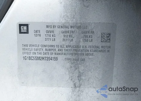 2017 Chevrolet Cruze Ls Auto from USA, damaged, VIN 1G1BC5SM2H7204159